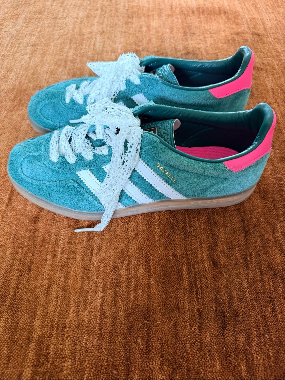 Adidas Women's Green/Pink Suede Gazelle Sneakers - Picture 2 of 8